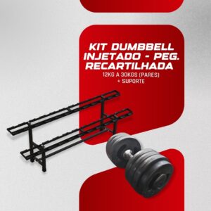 Kit Dumbbell Injetado Pegada Recartilhada - 12 a 30kg + Suporte